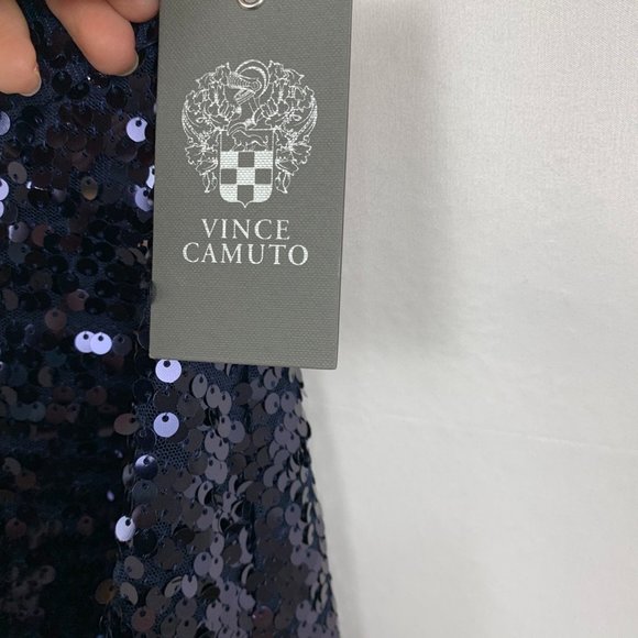 NWT Vince Camuto Sequin Fit & Flare Party V-Neck Mini Cocktail Dress Navy Blue 4 - Picture 8 of 12